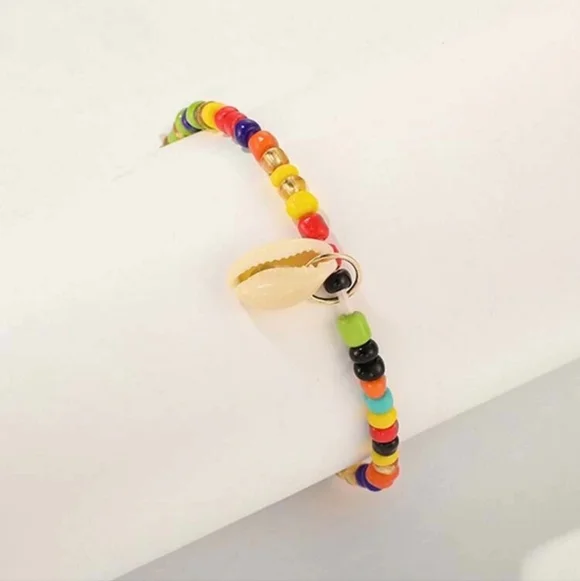 Colorful Beaded Anklet with Puka Shell Charm - Picture 4 of 5